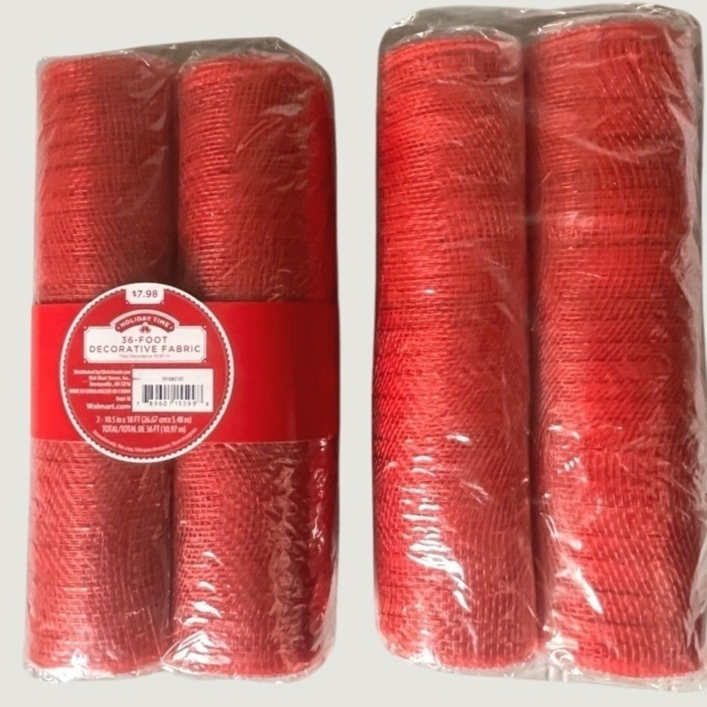 Decorative Fabric Mesh Rolls Red Set Of Two 36 Feet Roll Packs Holiday Time New